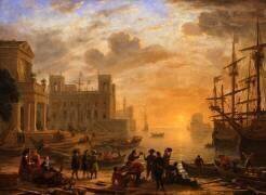 Un paysage portuaire au coucher du soleil (Claude Gellée) - Muzeo.com