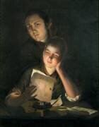 Une fille lisant une lettre à la lumière d'une bougie (Joseph Wright of Derby) - Muzeo.com