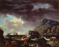 Une scène côtière méditerranéenne avec des navires en train de sombrer et des naufragés (Joseph Vernet) - Muzeo.com
