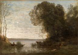 Une soirée ; batelier amarré (Jean-Baptiste Camille Corot) - Muzeo.com