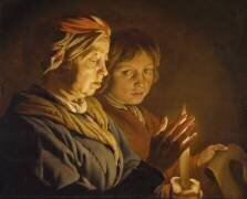 Une vieille femme et un garçon à la lumière d'une bougie (Matthias Stomer) - Muzeo.com