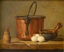 Ustensiles de cuisine, chaudron, poêlon et oeufs (Jean Siméon Chardin) - Muzeo.com