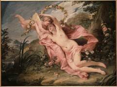 Vénus allongée attire à elle l'Amour et le retient par une guirlande de fleurs (Pierre Charles Trémolières) - Muzeo.com