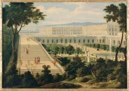 Vue de l'Orangerie, des escaliers des Cent-Marches et du château de Versailles vers 1695 (Jean-Baptiste Martin l'Ancien) - Muzeo.com