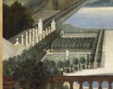 Vue de l'Orangerie et de la Pièce d'Eau des Suisses et du Potager du Roi de Versailles en 1688-1691 (détail) (Jean Cotelle le Jeune) - Muzeo.com