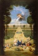 Vue du Grand Trianon prise des parterres, avec Flore et Zéphyr (Jean Cotelle le Jeune) - Muzeo.com