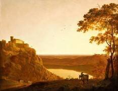 Vue du lac de Nemi au soleil couchant (Joseph Wright of Derby) - Muzeo.com