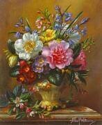 Pivoines, bleuets et primevères (Albert Williams) - Muzeo.com