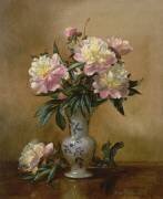 Pivoines dans un vase bleu et blanc (Albert Williams) - Muzeo.com