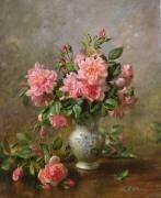 Roses dans un vase bleu et blanc (Albert Williams) - Muzeo.com