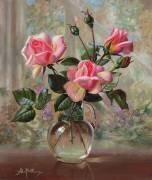 Roses Madame Butterfly dans un vase en verre (Albert Williams) - Muzeo.com