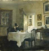 Une femme à une table dans une salle à manger (Carl Holsoe) - Muzeo.com