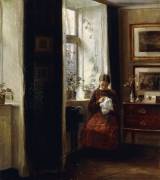 Une jeune fille qui coud (Carl Holsoe) - Muzeo.com