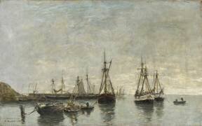 Bateaux au mouillage dans un port (Eugène Boudin) - Muzeo.com