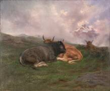 Bétail au repos sur une colline dans les Alpes (Rosa Bonheur) - Muzeo.com
