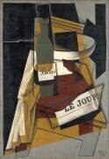 Bouteille, journal et bol à fruits (Juan Gris) - Muzeo.com