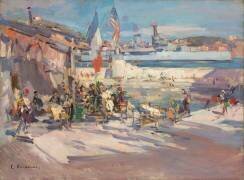 Café dans un port français (Constantin Korovine) - Muzeo.com