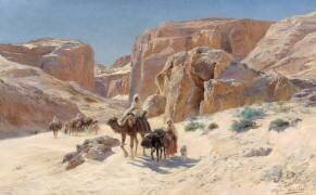 Caravane dans les dunes de Bou-Saada (Eugène Alexis Girardet) - Muzeo.com
