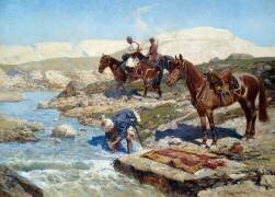 Cavaliers tcherkessiens traversant la rivière (Franz Roubaud) - Muzeo.com