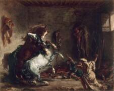 Chevaux arabes se battant dans une écurie (Eugène Delacroix) - Muzeo.com