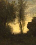 Chevrier assis jouant de la flûte dans une clairière (Jean-Baptiste Camille Corot) - Muzeo.com