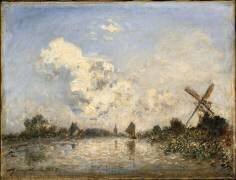 Cours d'eau en Hollande avec barque et moulin (Johan Barthold Jongkind) - Muzeo.com
