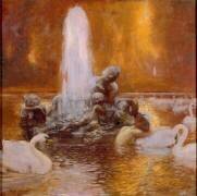 Cygnes sur le bassin de Bacchus dans les jardins de Versailles à l'automne (Gaston de la Touche) - Muzeo.com
