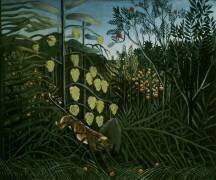 Dans la forêt tropicale - combat d'un tigre et d'un taureau (Henri Rousseau) - Muzeo.com