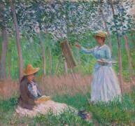 Dans les bois de Giverny : Blanche Hoschede à son chevalet avec Suzanne Hoschede en train de lire (Claude Monet) - Muzeo.com