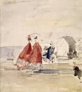 Deux élégantes, en rouge sur la plage (Eugène Boudin) - Muzeo.com