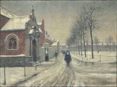 Entrée du béguinage à Gand (l'hiver) (Ferdinand Willaert) - Muzeo.com