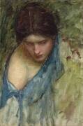 Nymphs Finding the Head of Orpheus: a sketch of the nymph at the left (John William Waterhouse) - Muzeo.com