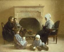 Famille assise autour d'un foyer (Henri Jules Jean Geoffroy) - Muzeo.com