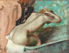 Femme assise sur le rebord d' une baignoire et s'épongeant le cou (Edgar Degas) - Muzeo.com