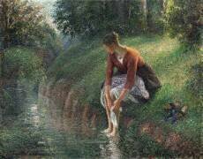 Femme baignant ses pieds dans un ruisseau (Camille Pissarro) - Muzeo.com