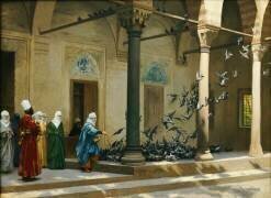 Femmes en harem nourrissant des pigeons dans une cour (Jean-Léon Gérôme) - Muzeo.com