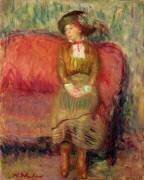 Fille assise sur un canapé rouge (William James Glackens) - Muzeo.com