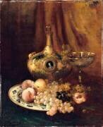 Fruits et objets d'art sur une table avec l'aiguière de François Ier (Antoine Vollon) - Muzeo.com