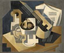 Guitare et coupe de fruits sur une table (Juan Gris) - Muzeo.com