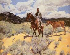 Indian on Horseback with Colt (Walter Ufer) - Muzeo.com