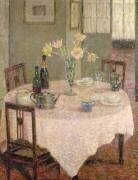 Intérieur avec une nappe rose (Henri Le Sidaner) - Muzeo.com
