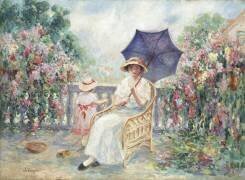 Jeune fille et enfant sur une terrasse (Henri Lebasque) - Muzeo.com