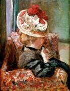 La femme au chapeau de paille assise sur un canapé à fleurs (Pierre Bonnard) - Muzeo.com
