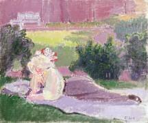 La femme de l'artiste dans le jardin de Rowlandson House (Spencer Frederick Gore) - Muzeo.com