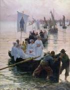 L'arrivée de la procession de Sainte Anne de Fouesnant à Concarneau (Alfred Guillou) - Muzeo.com