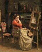 L'atelier de Corot. Jeune femme pensive, une mandoline à la main (Jean-Baptiste Camille Corot) - Muzeo.com