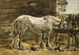 Le cheval blanc à l'abreuvoir (Eugène Boudin) - Muzeo.com
