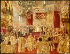 Le Couronnement de Nicolas II (1868-1918), dernier tsar de Russie (1894-1917) et de l'impératrice Alexandra Féodorowna (1872-1918) en l'Eglise de l'Assomption à Moscou (Henri Gervex) - Muzeo.com