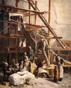 Le Montage du Premier Iguanodon de Bernissart dans la Chapelle St Georges à Bruxelles en 1882. (Léon Becker) - Muzeo.com
