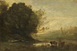 Le pâtre devant l'étang (Jean-Baptiste Camille Corot) - Muzeo.com